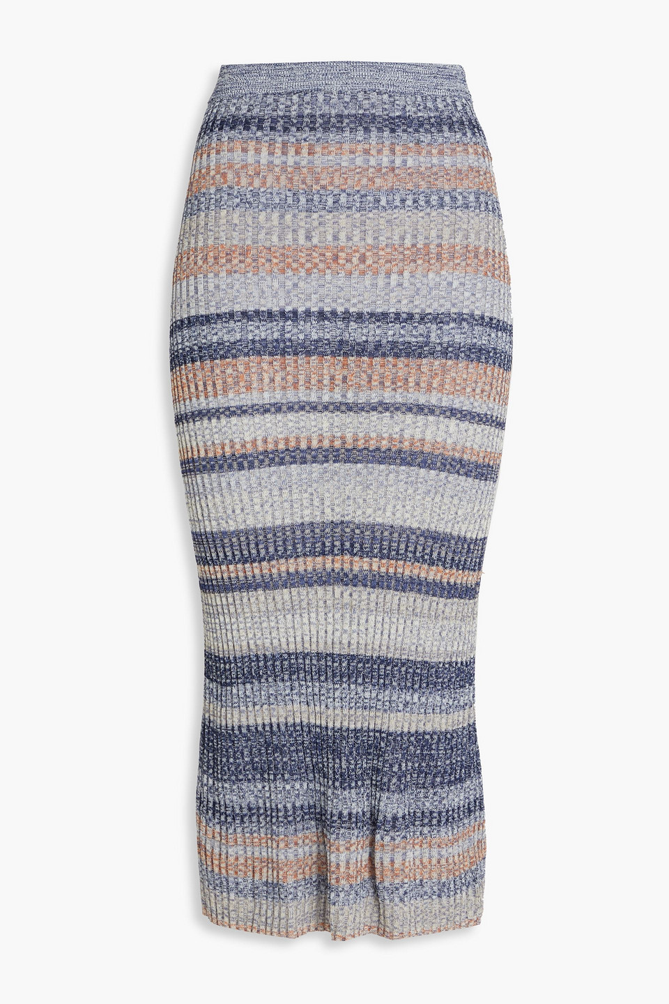 Zimmermann Striped Ribbed-knit Midi Skirt In Blue