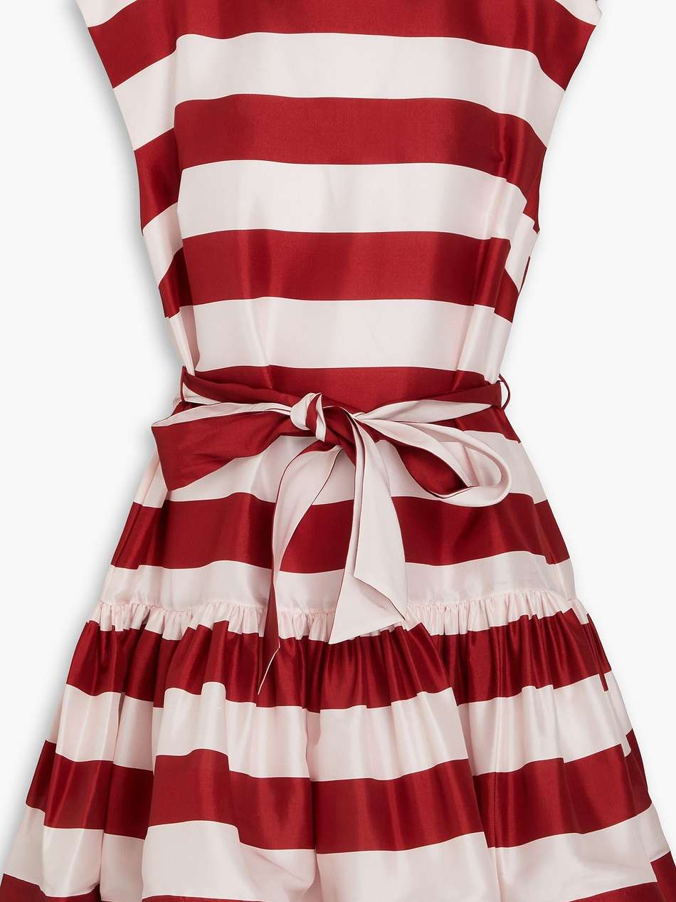belted striped silk-shantung mini dress