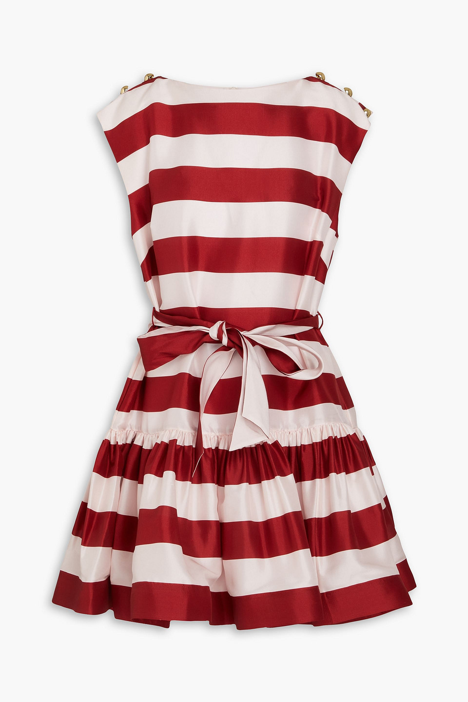 Zimmermann Belted Striped Silk shantung Mini Dress In Burgundy ModeSens