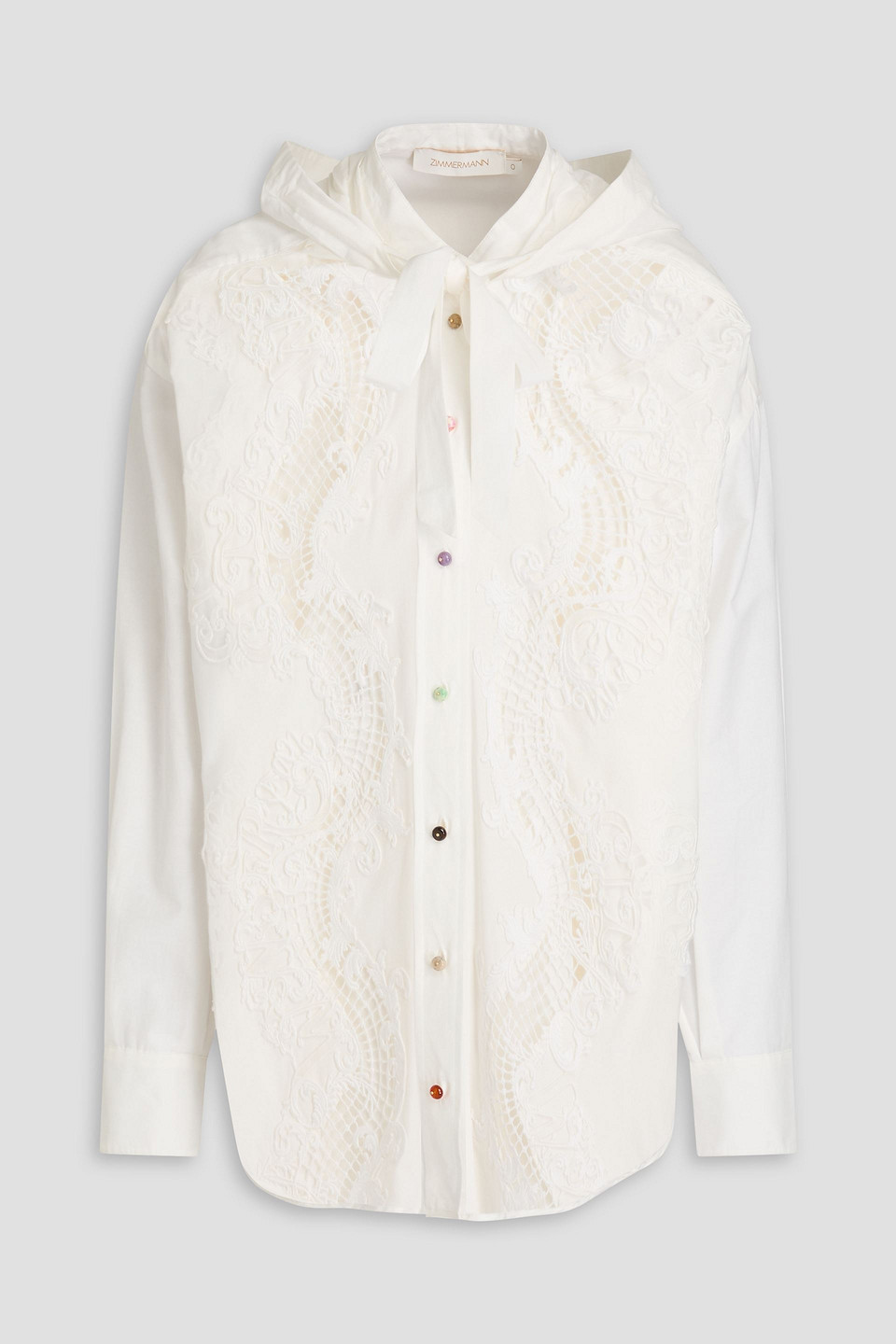 Zimmermann Guipure Lace-paneled Cotton And Silk-blend Poplin Hooded Shirt In Ivory