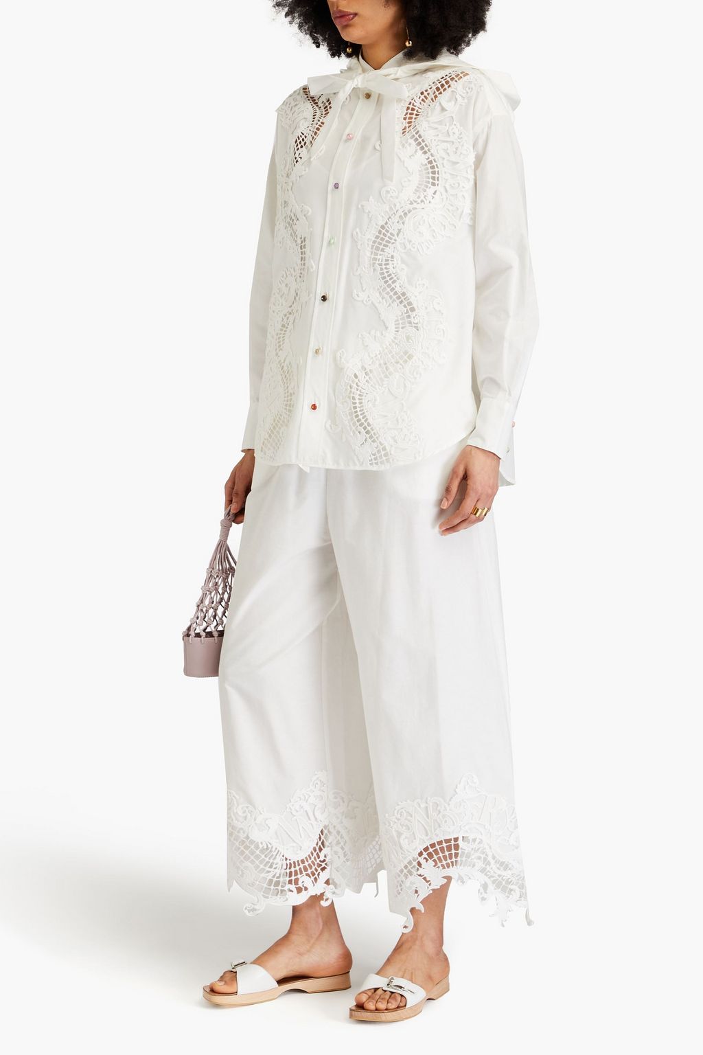 ZIMMERMANN Cotton and silk-blend guipure lace hooded shirt