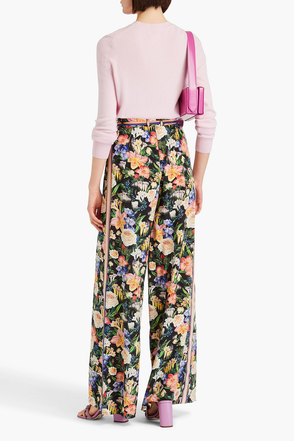 Zimmermann Floral-print Silk Crepe De Chine Wide-leg Pants In Black