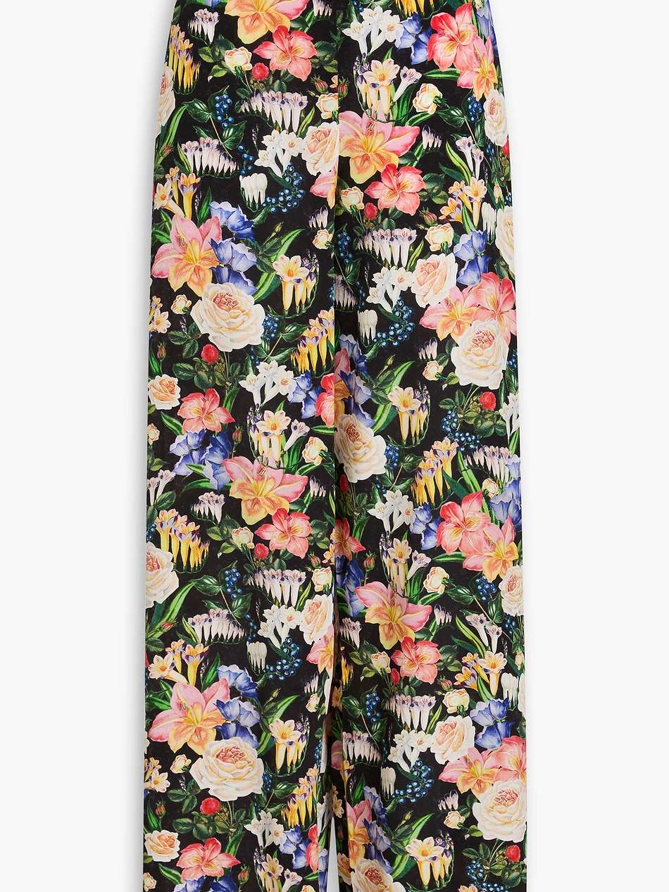 floral-print silk crepe de chine wide-leg pants