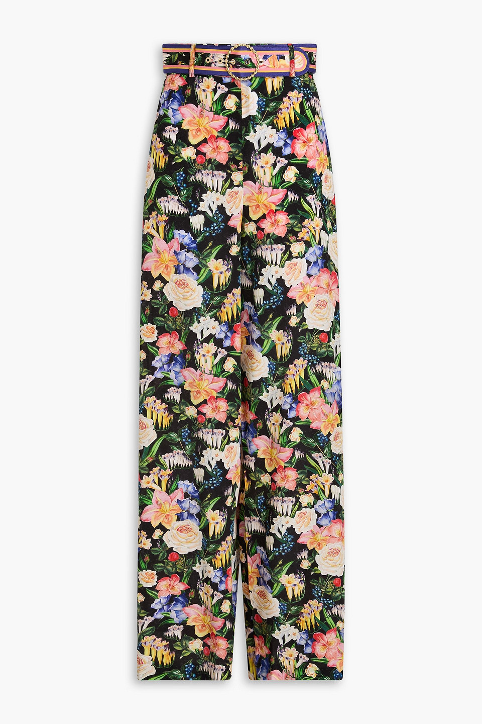Zimmermann Floral-print Silk Crepe De Chine Wide-leg Trousers In Black