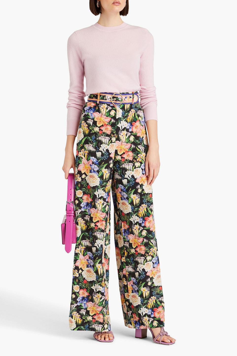 Zimmermann Floral-print Silk Crepe De Chine Wide-leg Pants In Black