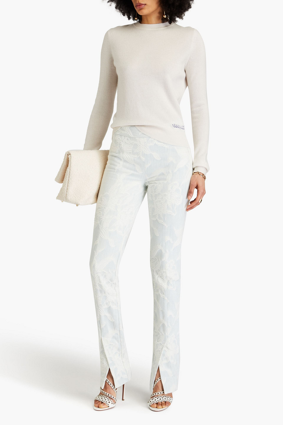 Shop Zimmermann Embroidered Mid-rise Tapered Jeans In Light Denim