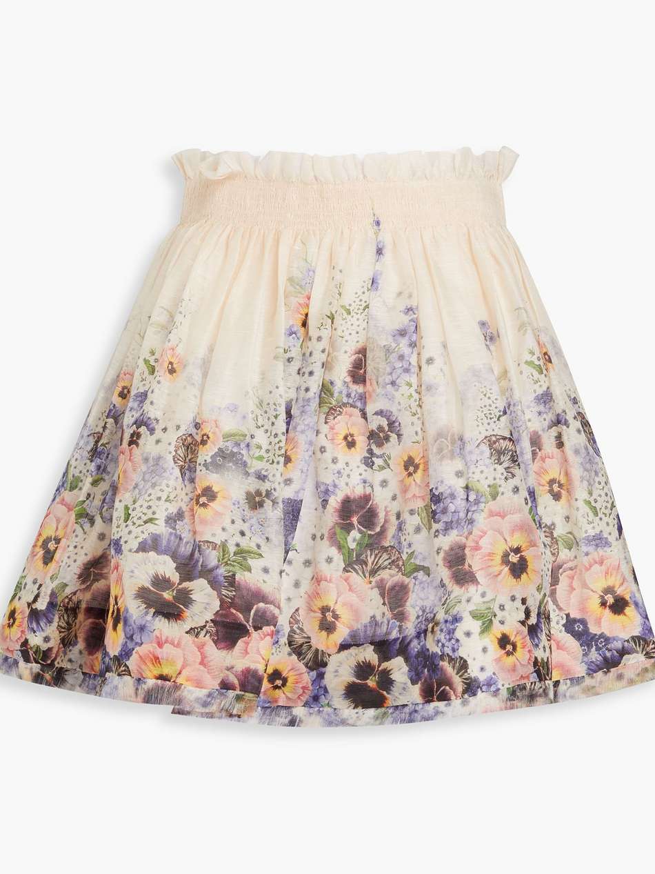 shirred floral-print linen and silk-blend mini skirt