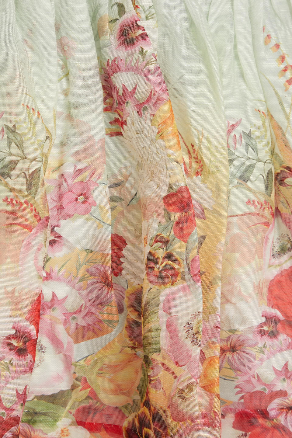 Shop Zimmermann Floral-print Linen And Silk-blend Organza Mini Skirt In Light Green