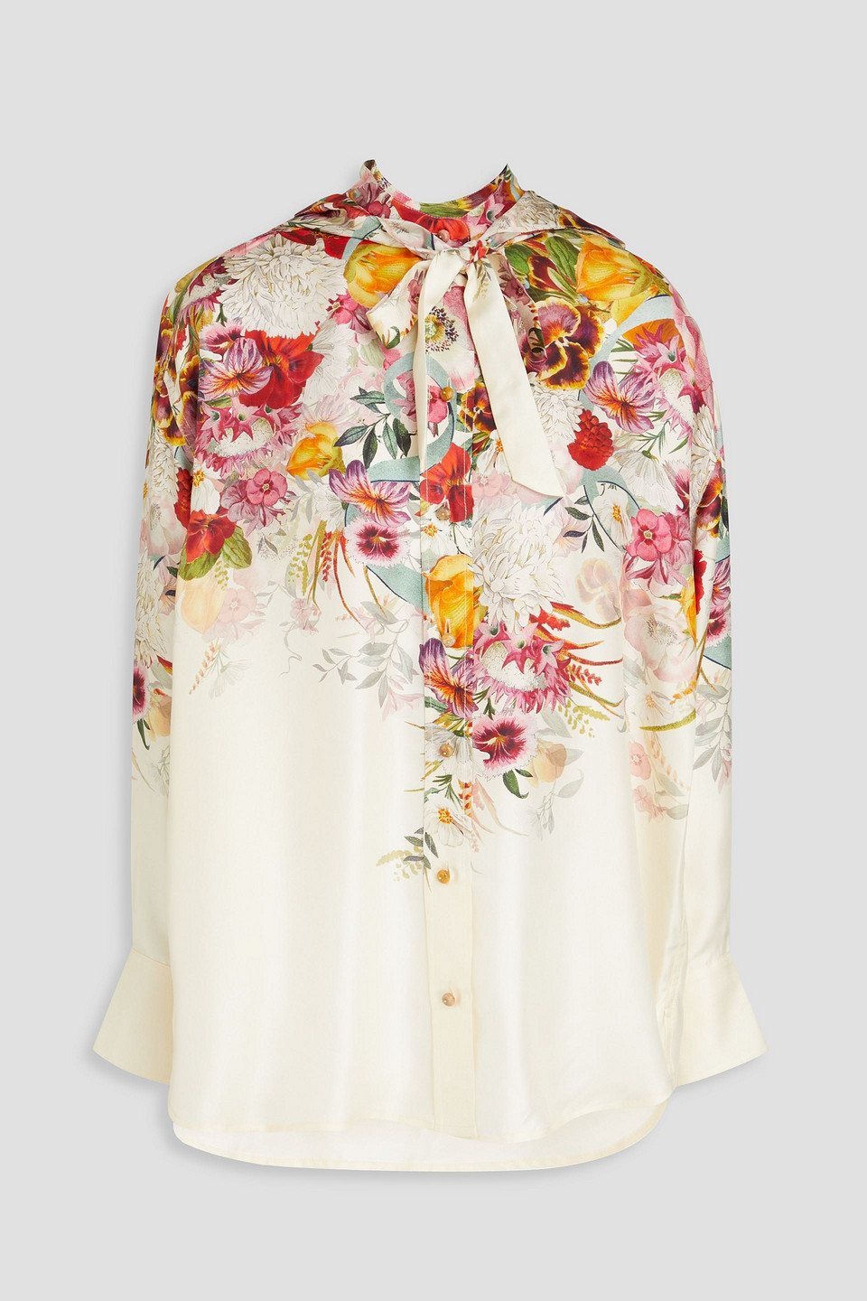 Zimmermann Floral-print Silk-twill Hooded Shirt In Ivory