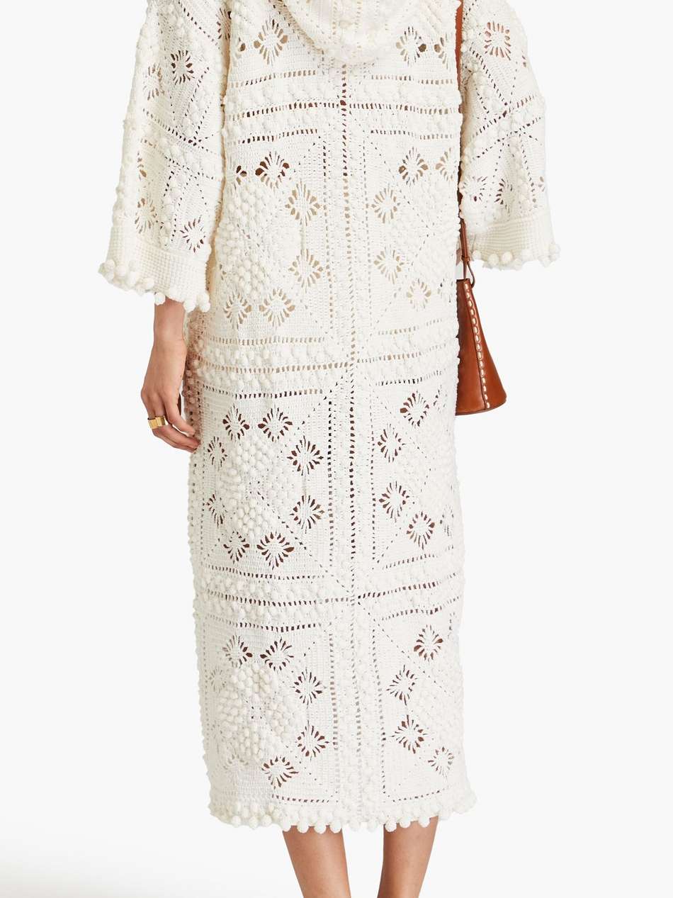 crochet-knit cotton hooded kaftan