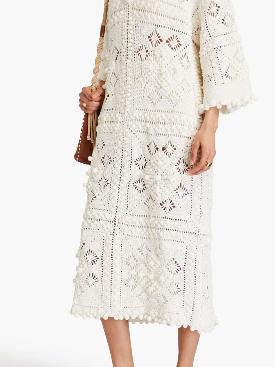 crochet-knit cotton hooded kaftan