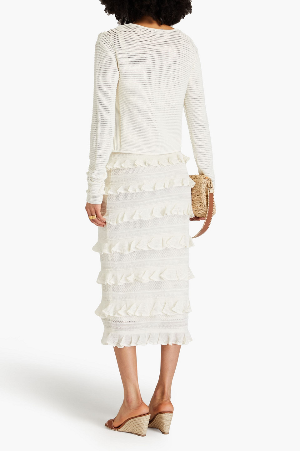 Zimmermann Illuminate Ruffled Knit Maxi Skirt In White