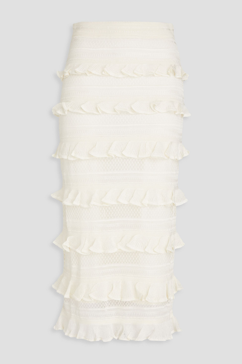 Zimmermann Illuminate Ruffled Knit Maxi Skirt In White