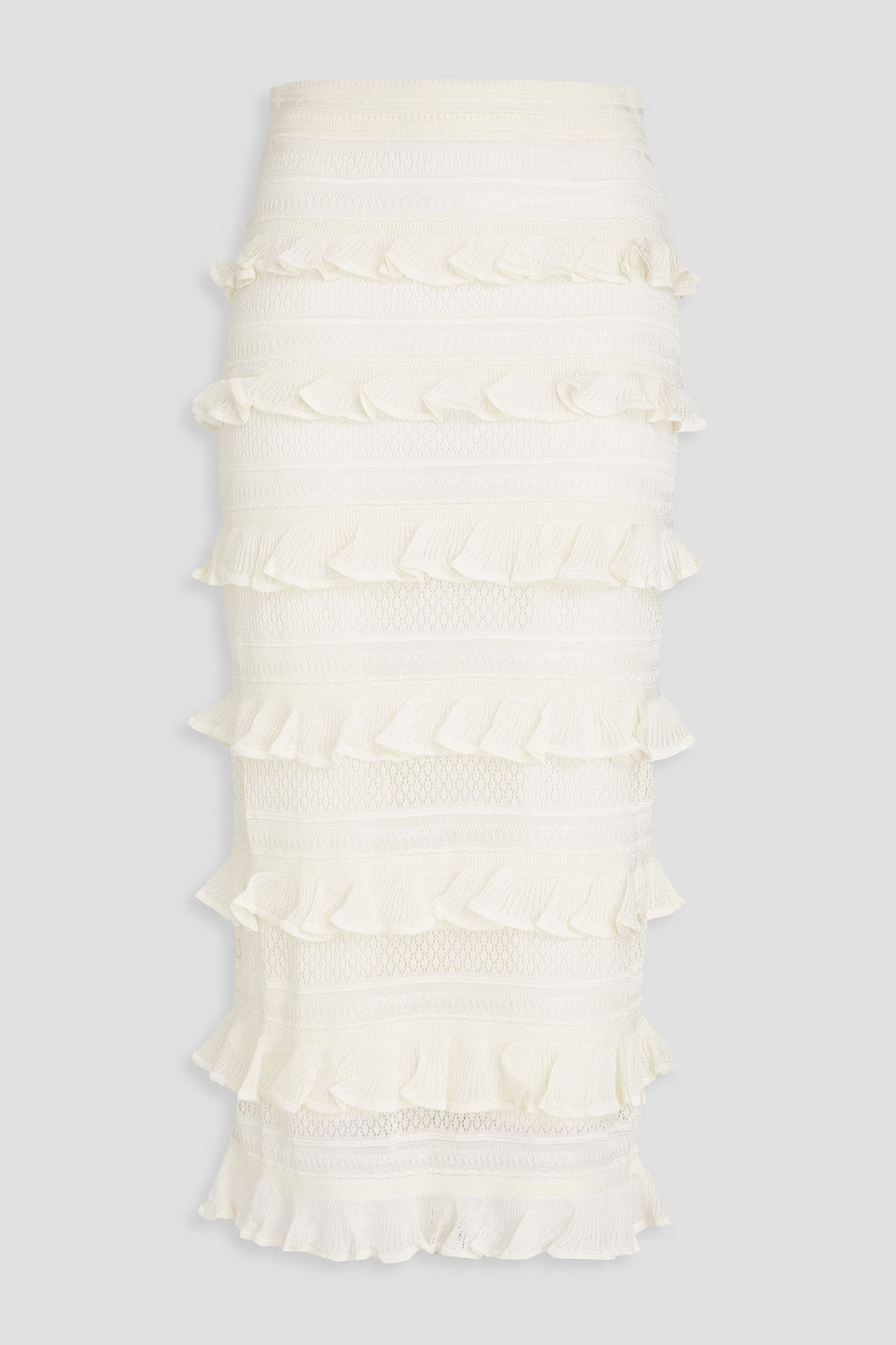 Zimmermann Ruffled Pointelle-knit Midi Skirt In White