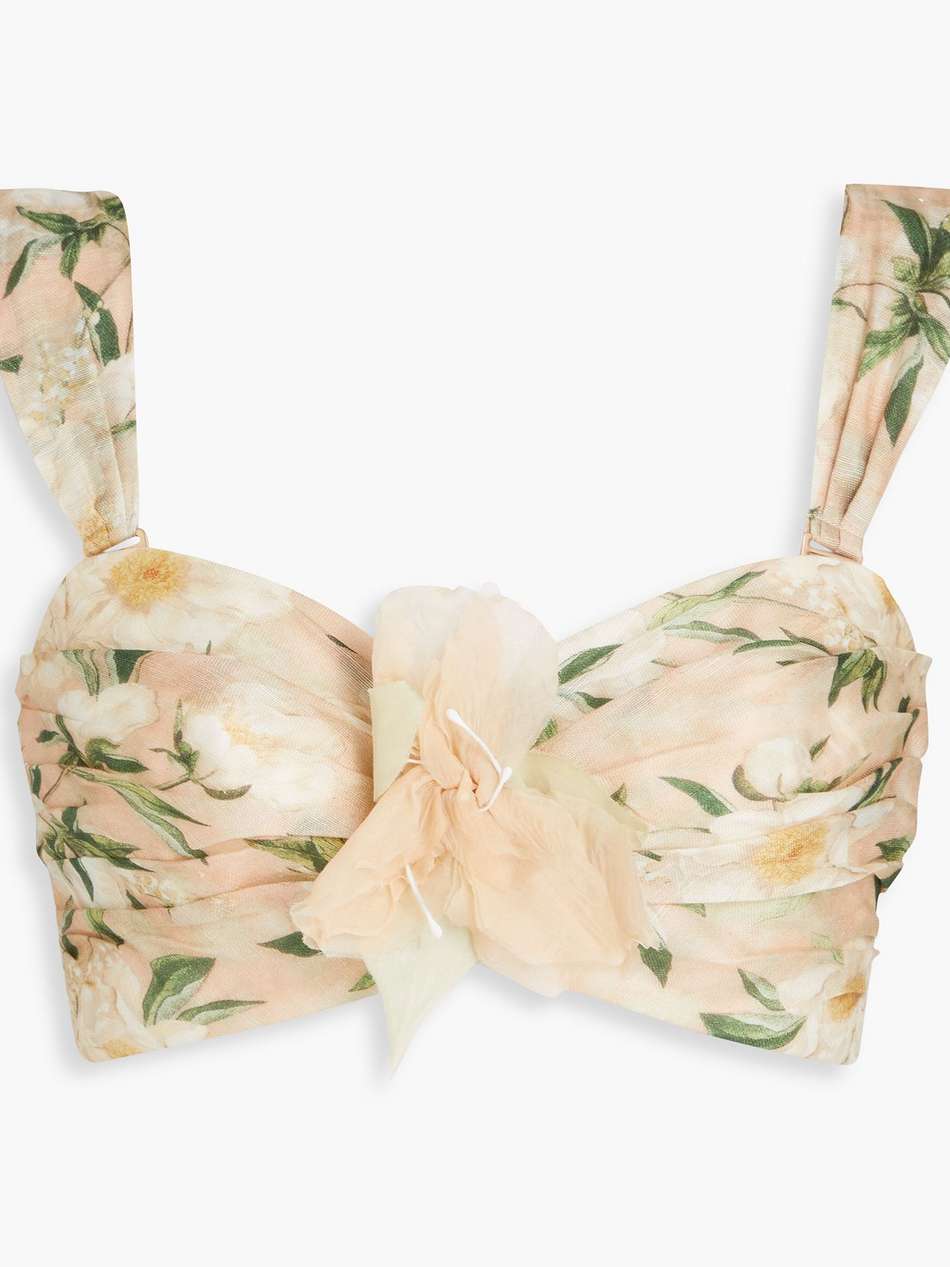 floral-print linen and silk-blend bra top