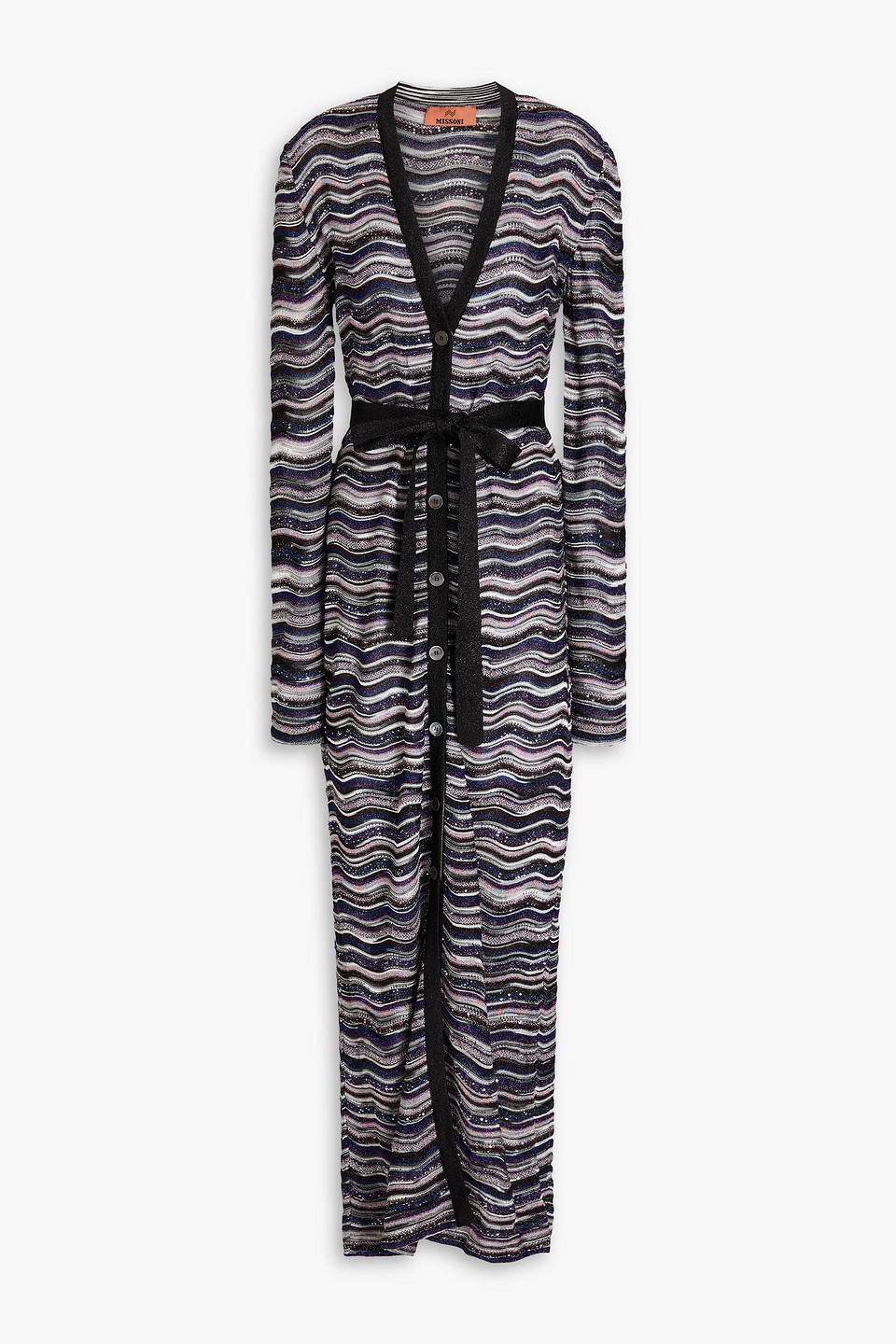 Missoni Sequin-embellished Metallic Crochet-knit Cardigan In Black