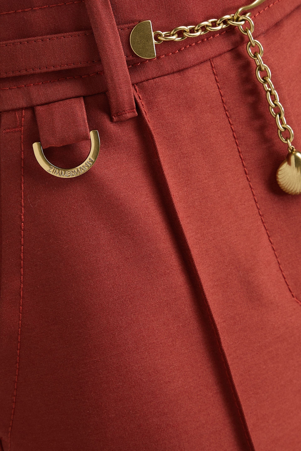 Zimmermann Belted Wool-blend Crepe Flared Pants In Brick