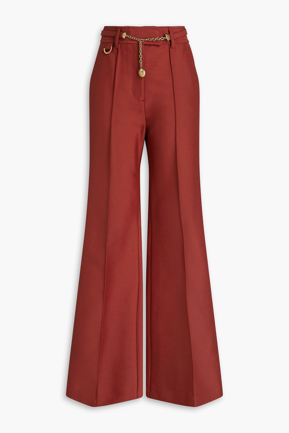 Zimmermann Belted Wool-blend Crepe Flared Pants In Red