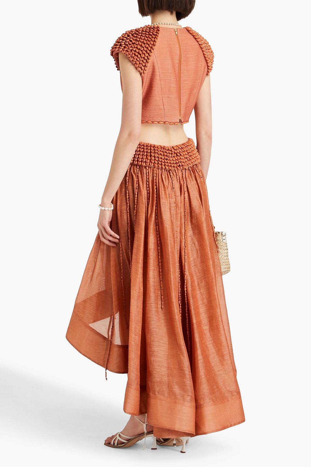 ZIMMERMANN Asymmetric shell-embellished linen and silk-blend maxi skirt