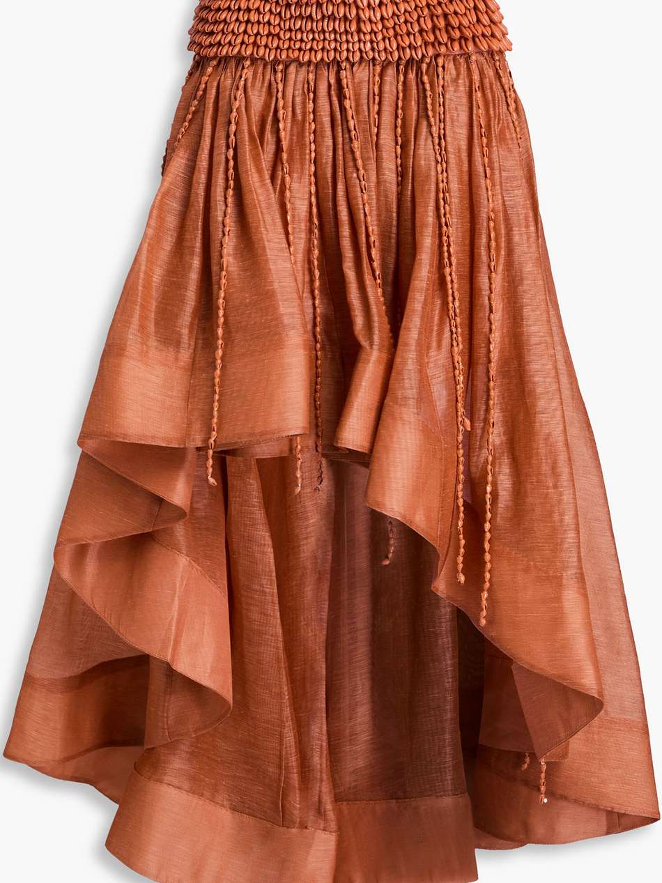 asymmetric shell-embellished linen and silk-blend maxi skirt