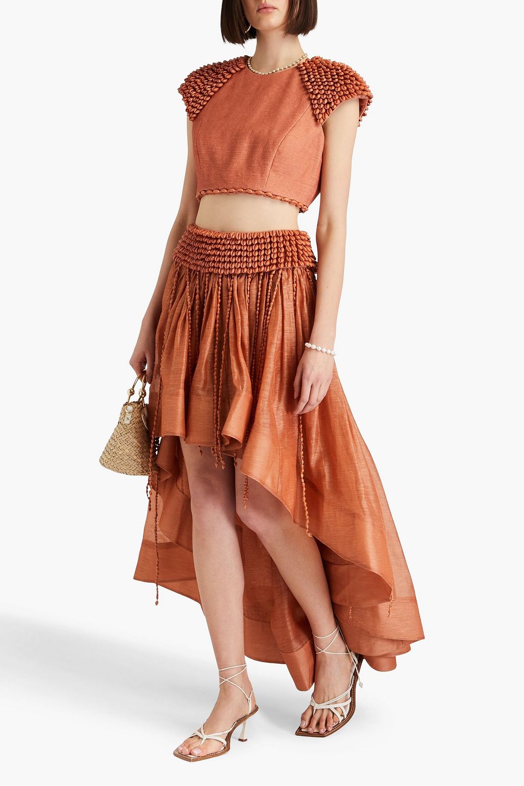 ZIMMERMANN Asymmetric shell-embellished linen and silk-blend maxi skirt