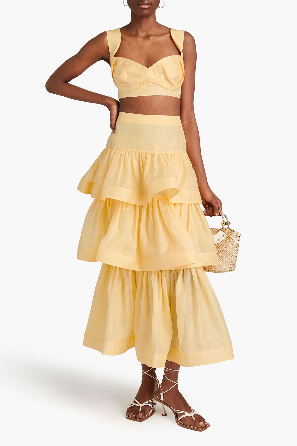 ZIMMERMANN Pleated linen and silk-blend bra top