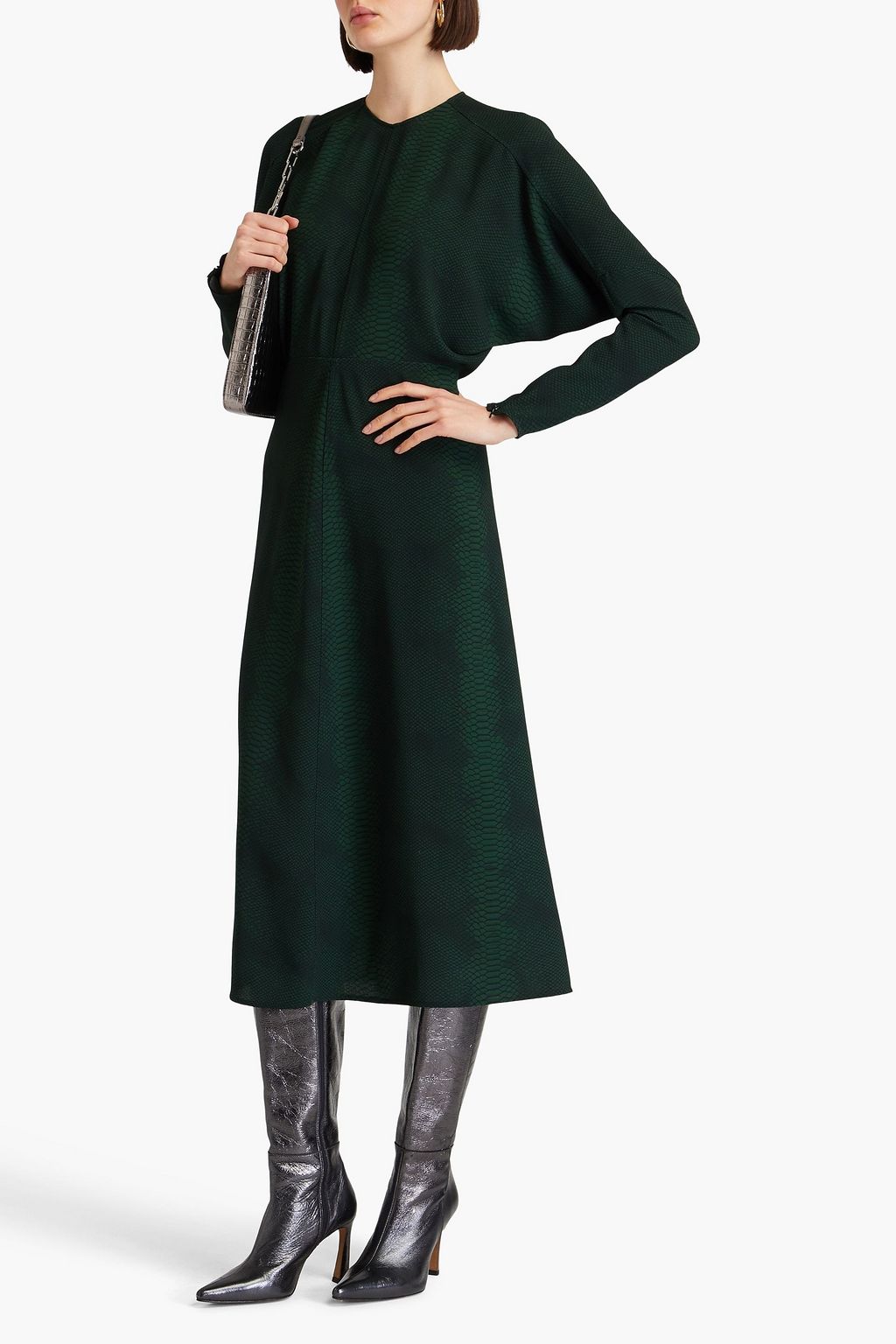 VICTORIA BECKHAM فستان متوسط الطول من الكريب بنقشة جلد الثعبان