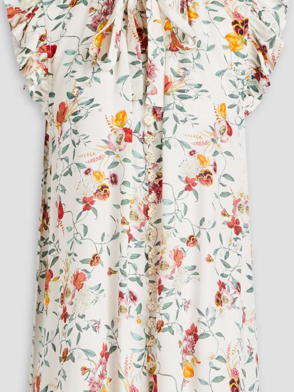 pussy-bow floral-print crepe de chine top