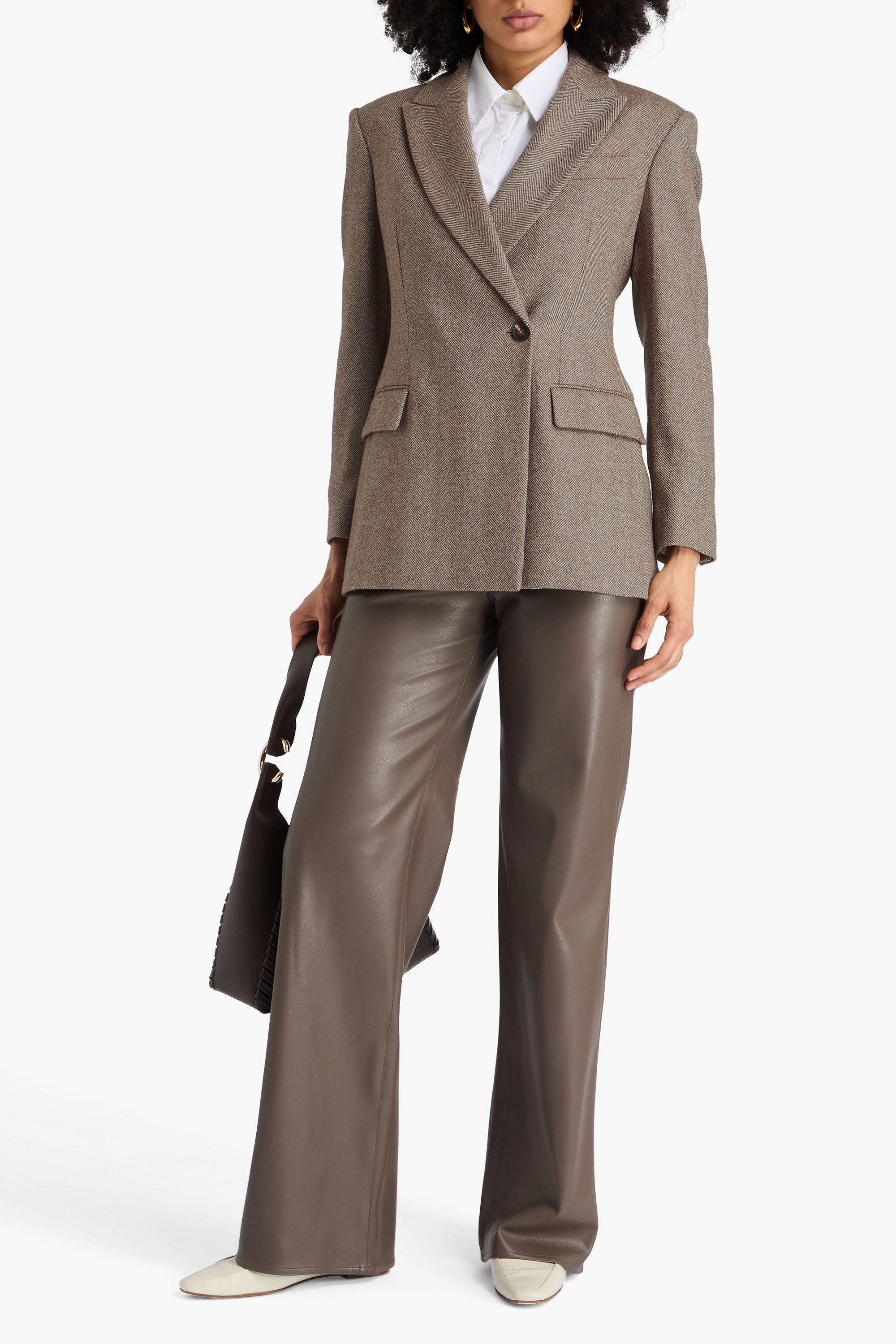 Brunello Cucinelli Double-breasted herringbone wool-blend felt blazer
