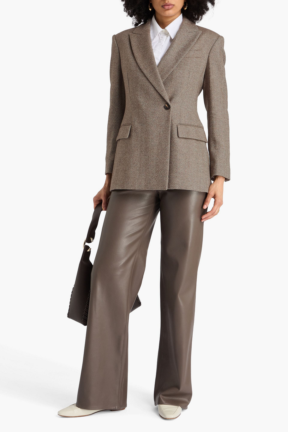Brunello Cucinelli Double-breasted Herringbone Wool-blend Felt Blazer In Brown