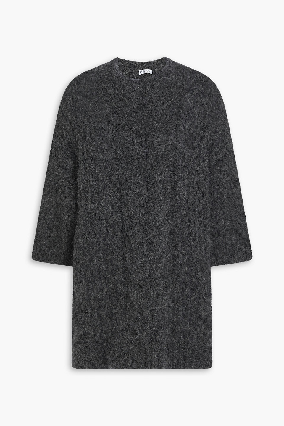Brunello Cucinelli Bead-embellished Cable-knit Alpaca-blend Sweater In Gray