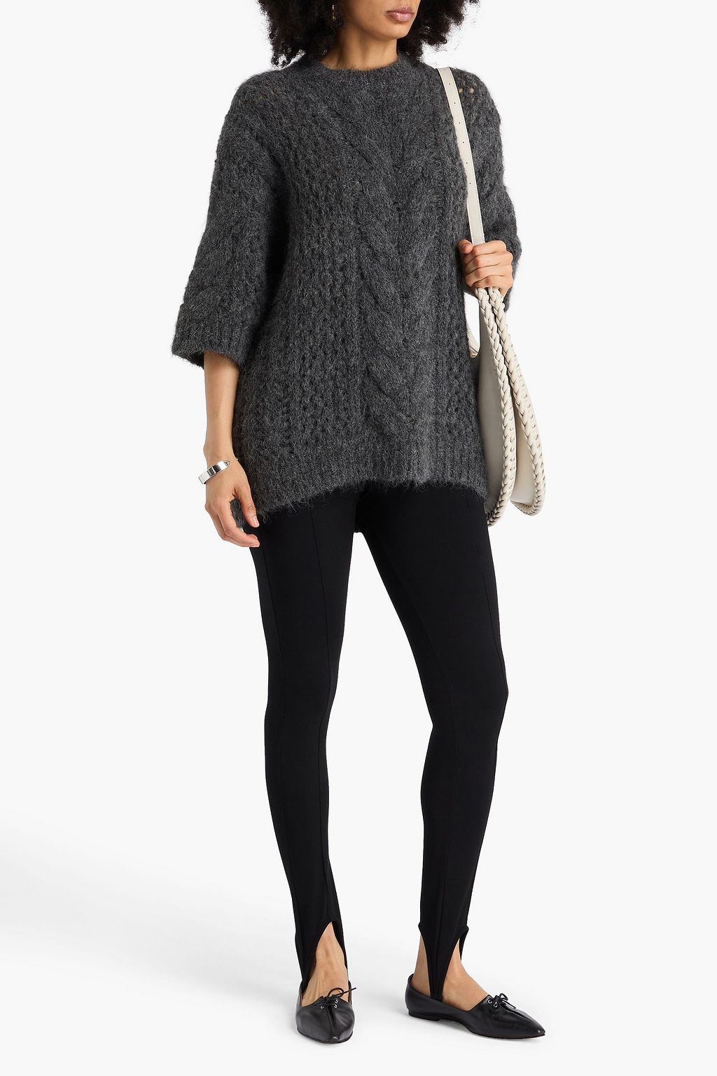 BRUNELLO CUCINELLI Bead-embellished cable-knit alpaca-blend sweater