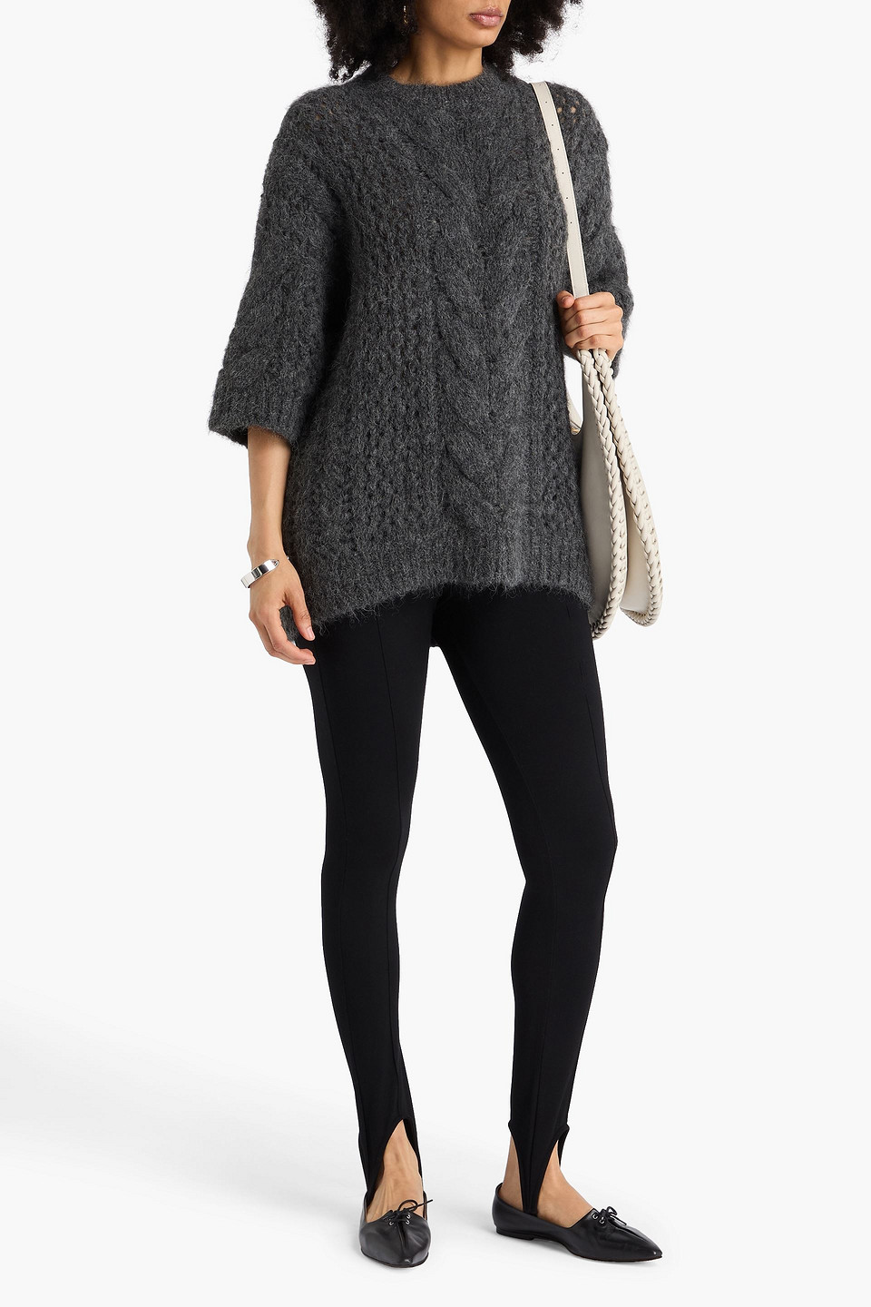 Brunello Cucinelli Bead-embellished Cable-knit Alpaca-blend Sweater In Gray