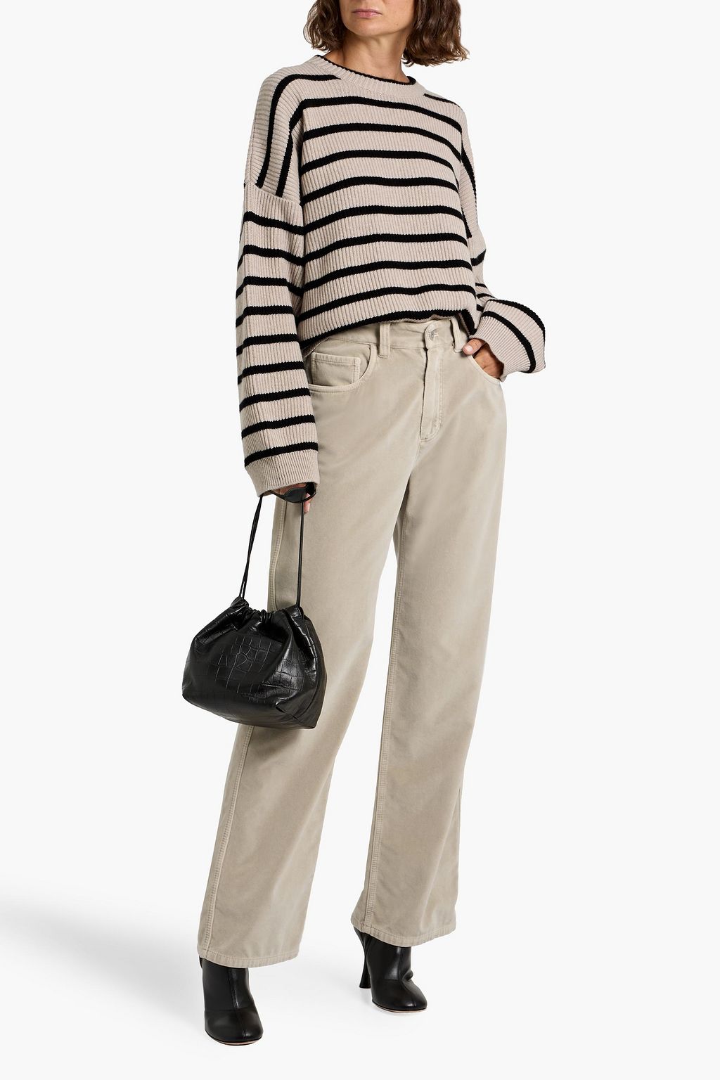BRUNELLO CUCINELLI Bead-embellished cotton-velvet straight-leg pants