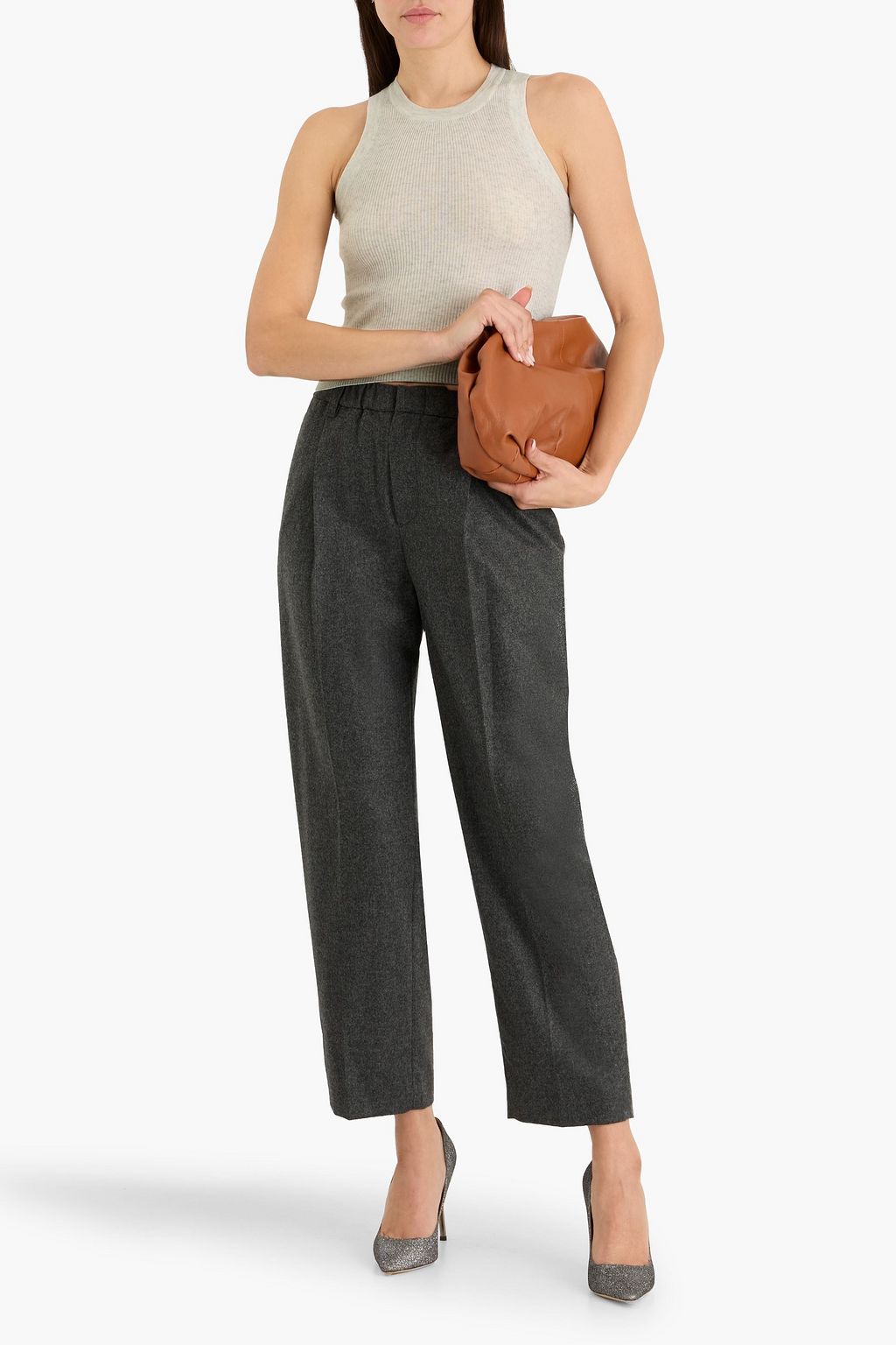 BRUNELLO CUCINELLI Wool and cashmere-blend flannel tapered pants