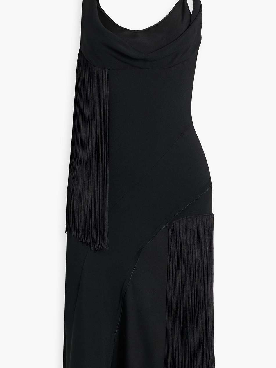 fringed draped crepe dress