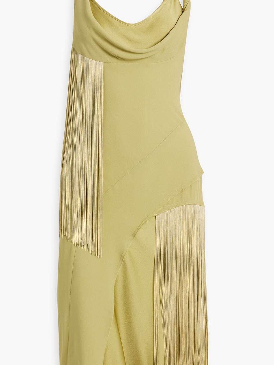 fringed draped crepe dress