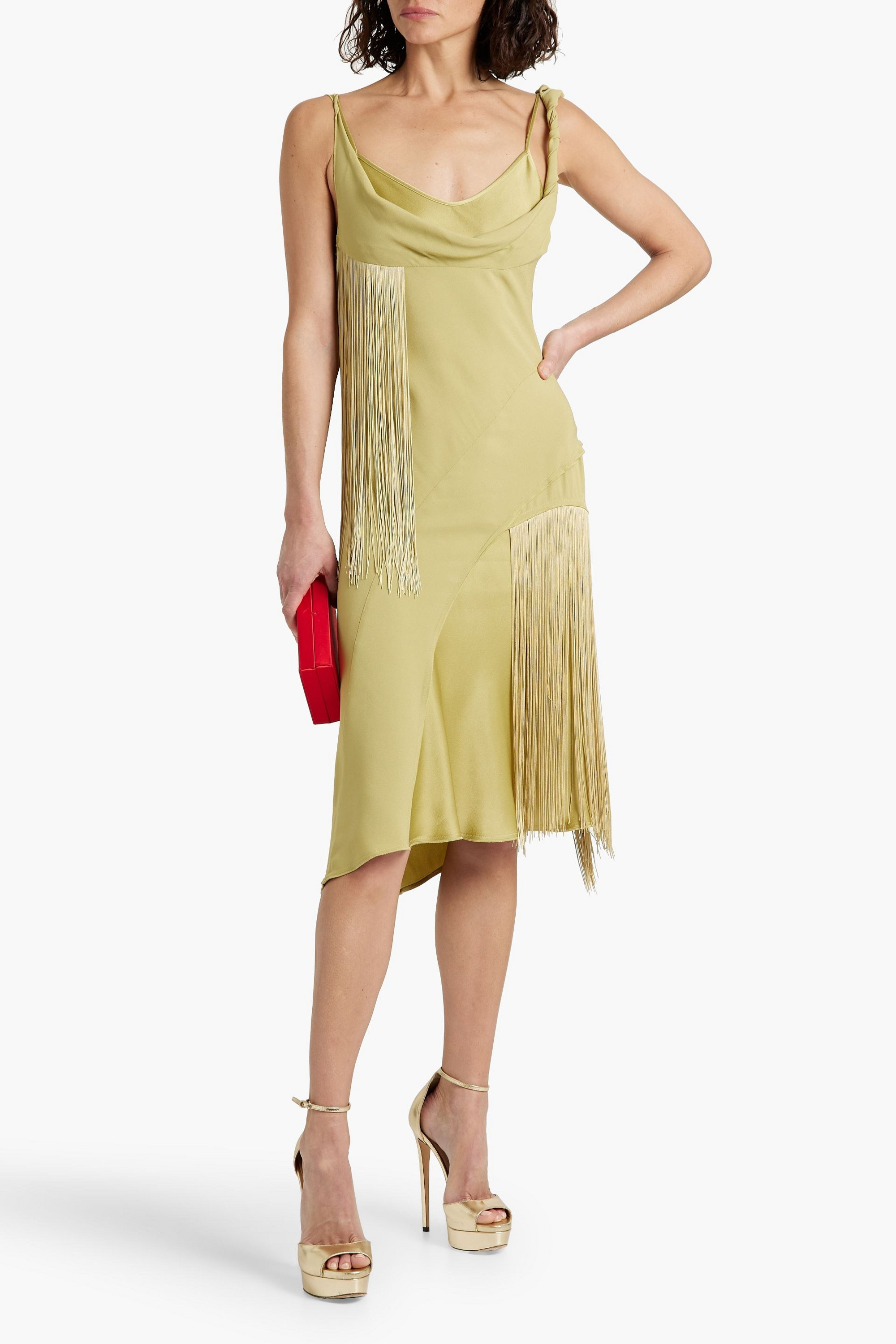Victoria Beckham Fringed draped crepe dress