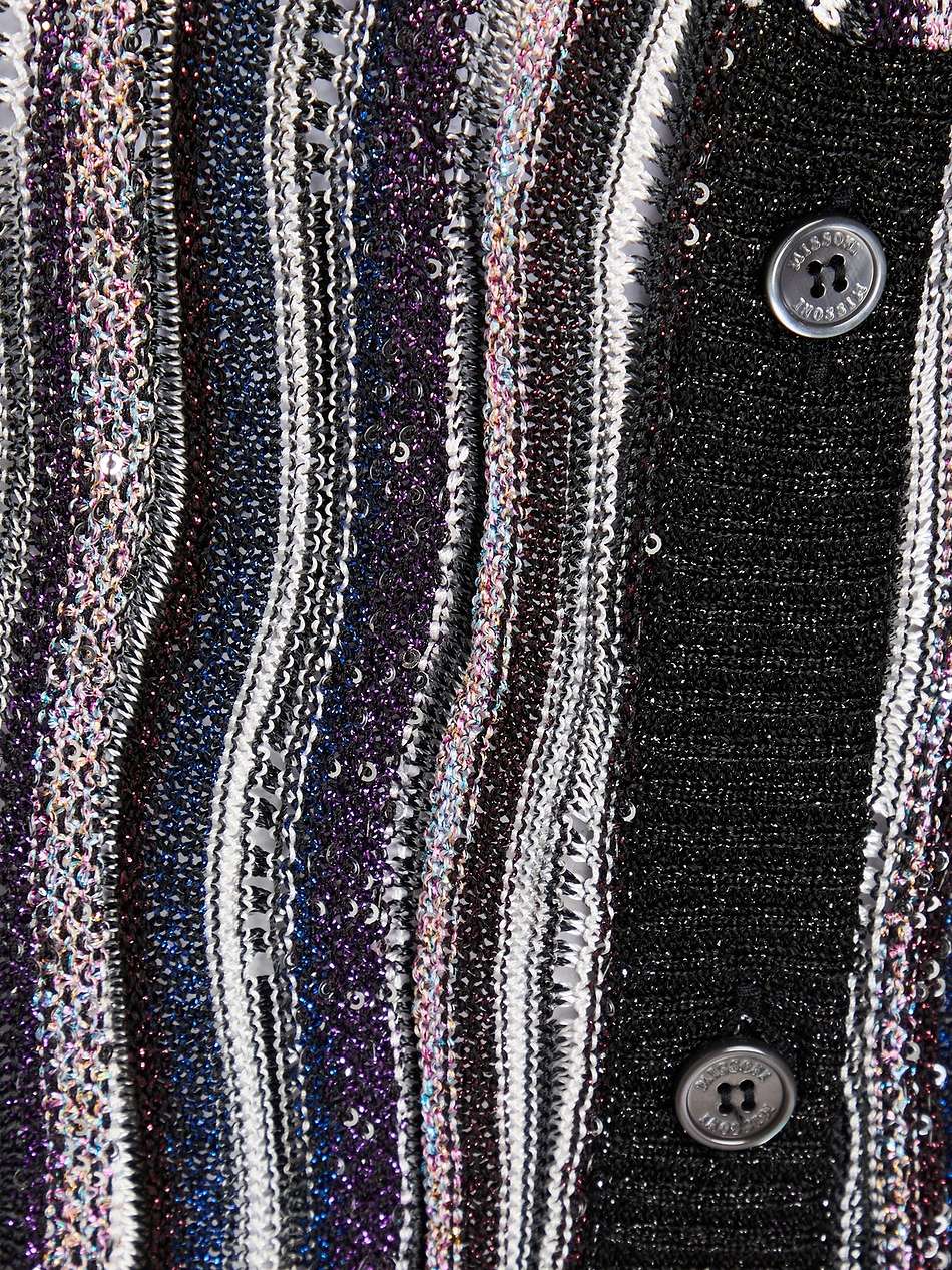 sequin-embellished striped crochet-knit mini dress