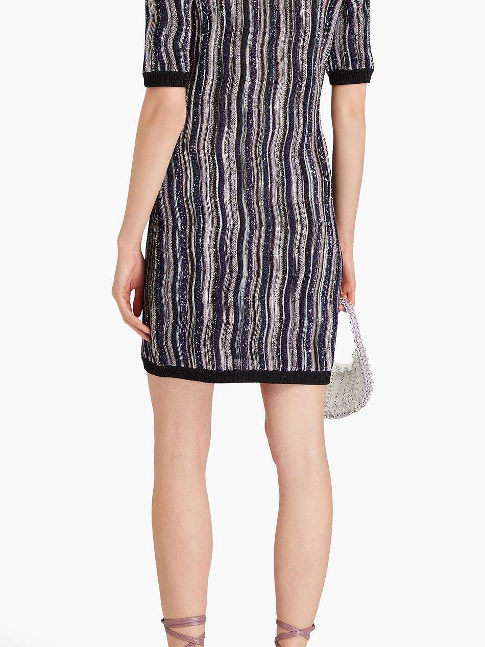 sequin-embellished striped crochet-knit mini dress