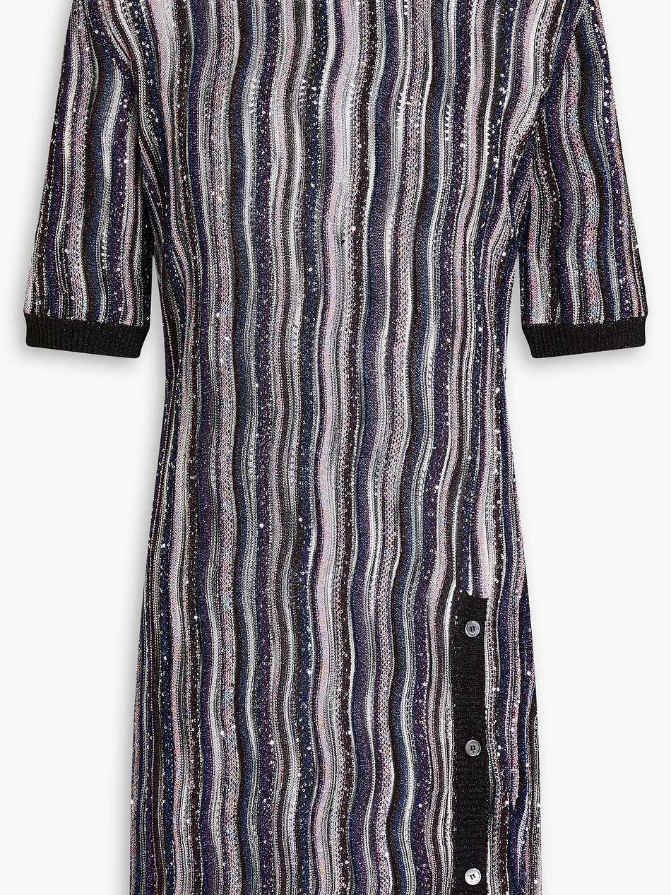 sequin-embellished striped crochet-knit mini dress