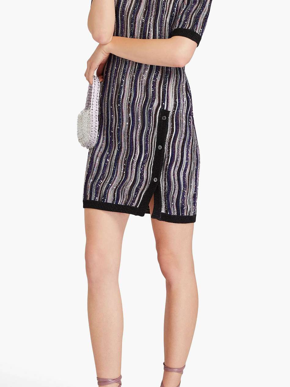 sequin-embellished striped crochet-knit mini dress