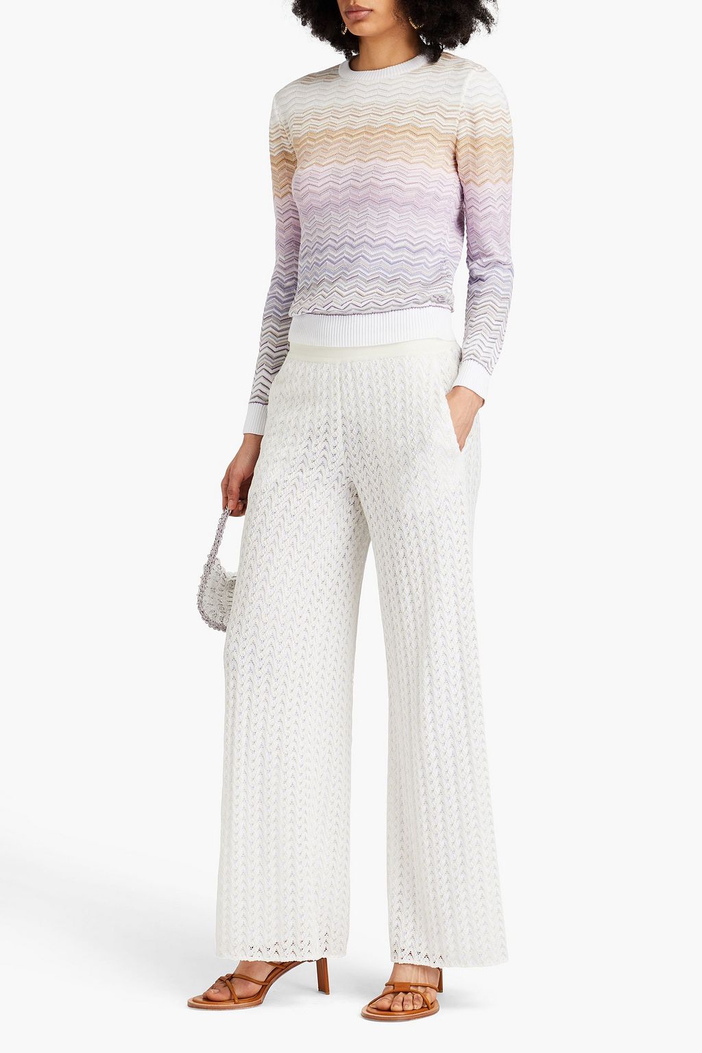 MISSONI بنطلون بأرجل واسعة من مزيج الصوف بحبكة كروشيه