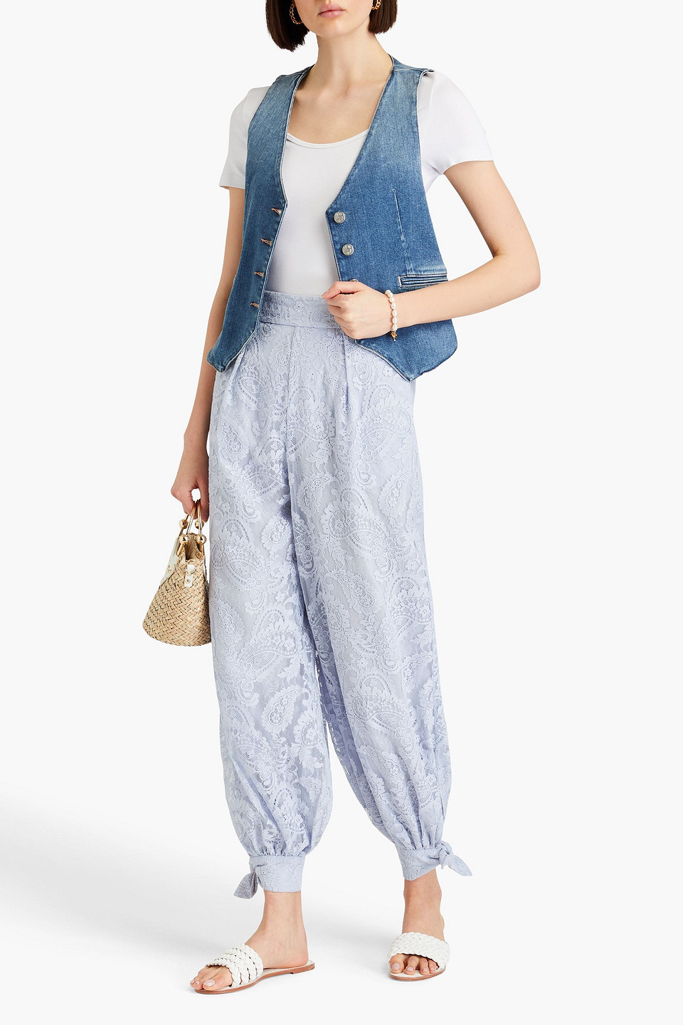 Zimmermann Cotton-blend Corded Lace Tapered Pants In Sky Blue