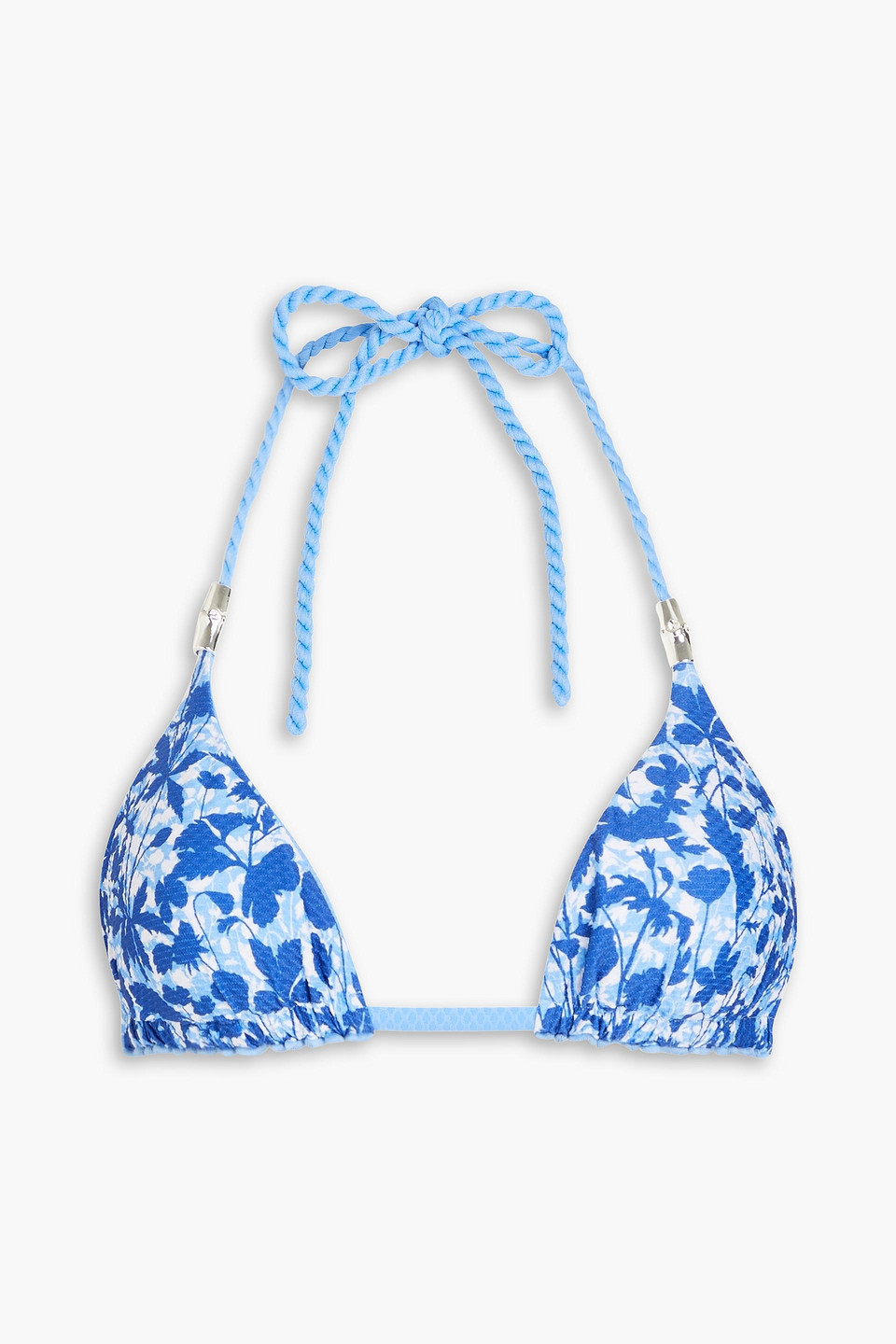 Shop Heidi Klein Tuscany Floral-print Stretch-piqué Triangle Bikini Top In Light Blue