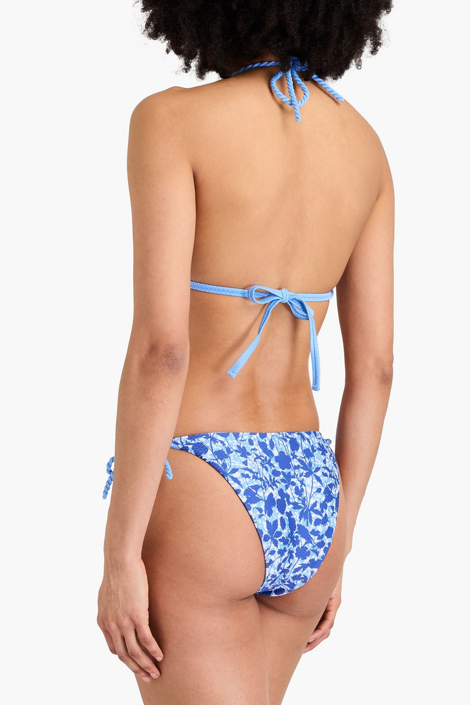 Heidi Klein Tuscany Floral-print Stretch-piqué Low-rise Bikini Briefs In Light Blue
