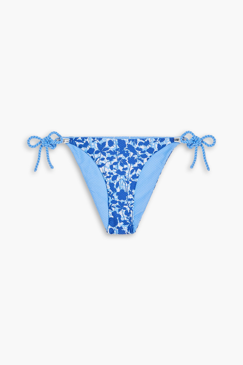 Heidi Klein Tuscany Floral-print Stretch-piqué Low-rise Bikini Briefs In Light Blue