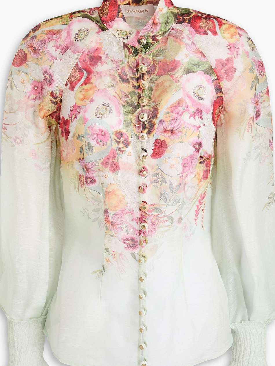 floral-print linen and silk-blend organza blouse