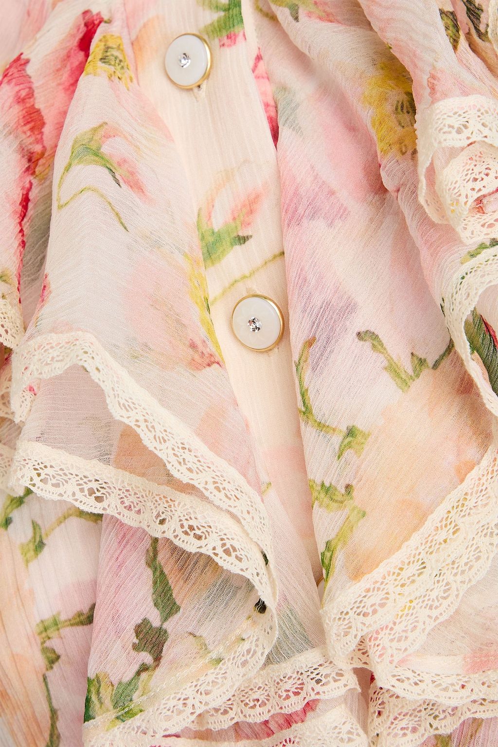 ZIMMERMANN Pussy-bow ruffled floral-print silk-crepon blouse