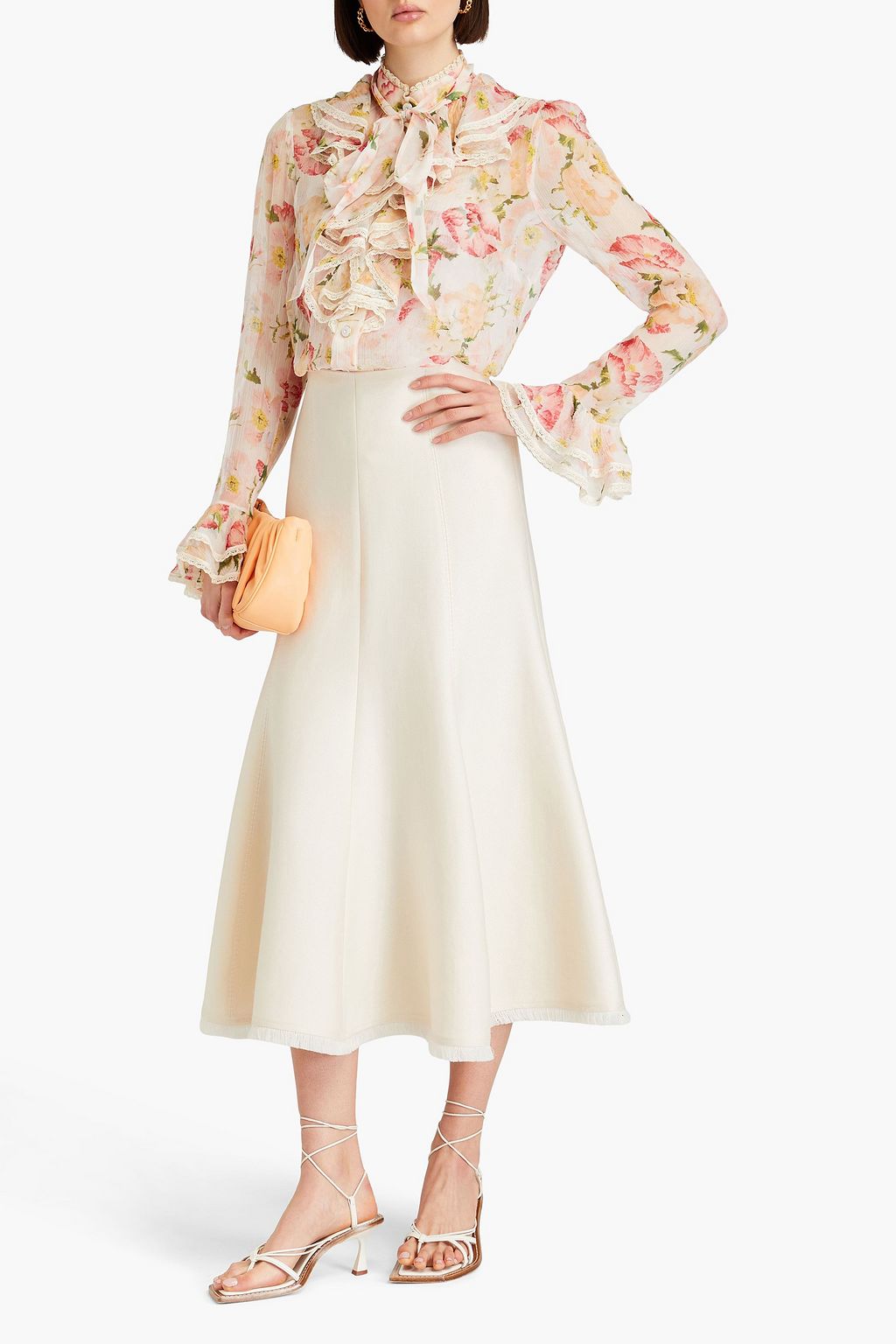 ZIMMERMANN Pussy-bow ruffled floral-print silk-crepon blouse